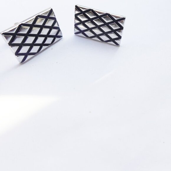 Vtg Swank  Silver Cufflinks with Inlaid Enamel - Picture 1 of 2